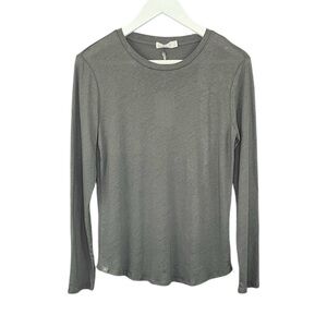 Barefoot Dreams Malibu Collection Linen/Cotton Long Sleeve Tee Anchor Gray NWT